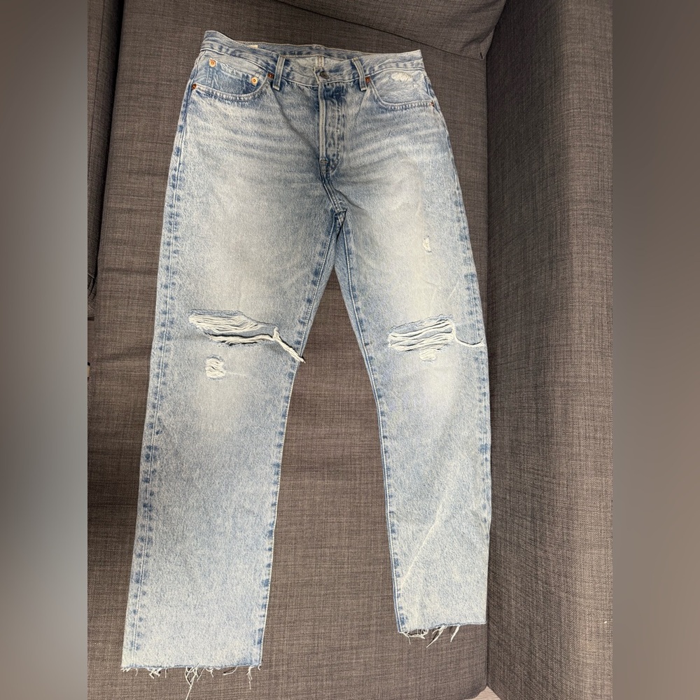Levi’s 501 Distressed Straight Button Fly Denim Jeans
